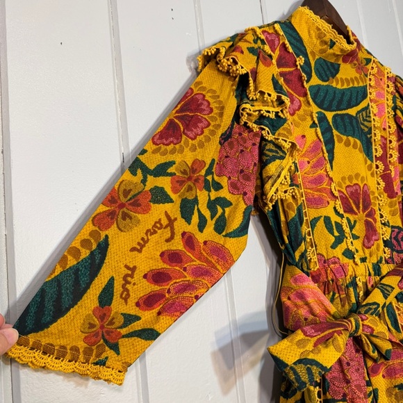 FARM RIO Yellow Flowerdoscopic Mini Dress NWOT Size Small Floral Sash boho‎ - Picture 11 of 16